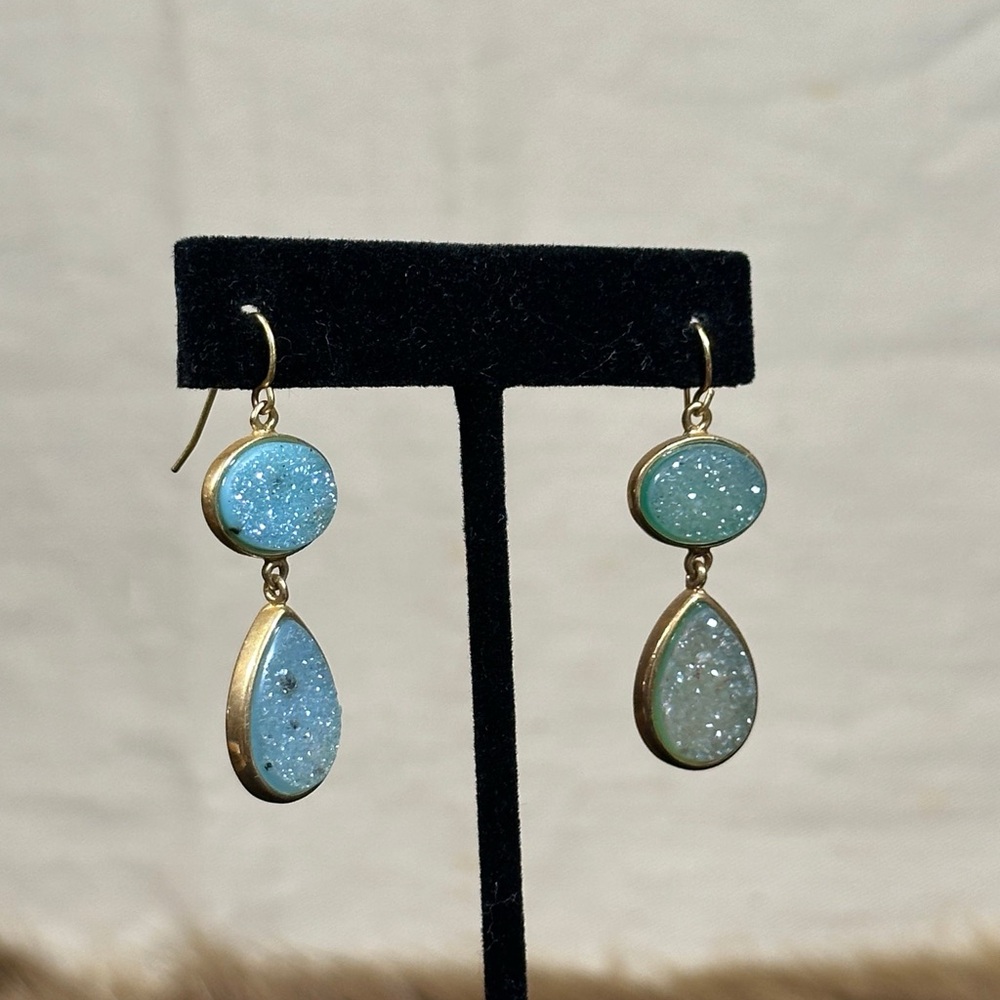 Elegant Blue Drusy Drop Earrings - Picture 3 of 3